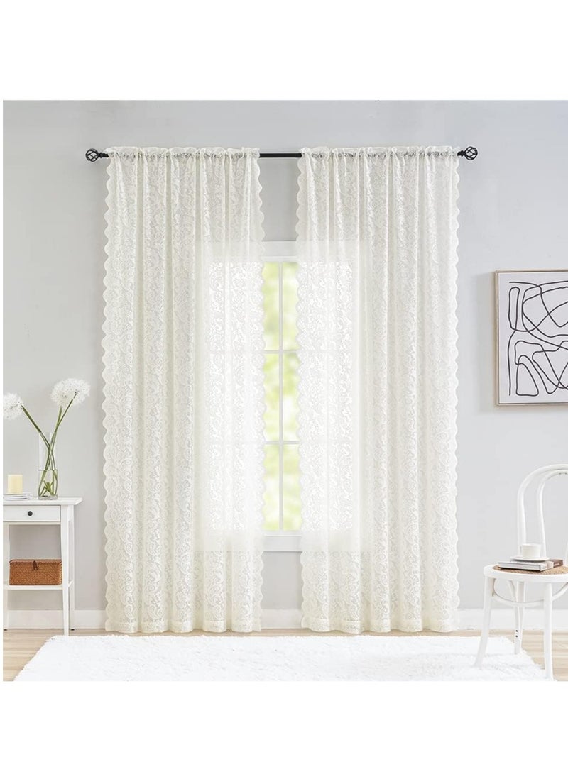 general 2 pieces cream lace tulle curtains, translucent tulle rod bag tulle curtains, extra long lace curtain sheets  - Image 1