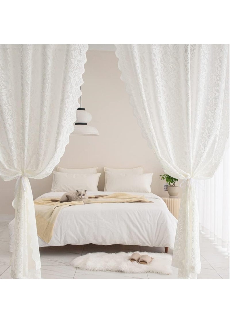 general 2 pieces cream lace tulle curtains, translucent tulle rod bag tulle curtains, extra long lace curtain sheets  - Image 2