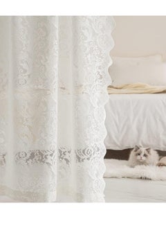 General 2 pieces cream lace tulle curtains, translucent tulle rod bag tulle curtains, extra long lace curtain sheets  - Image 3