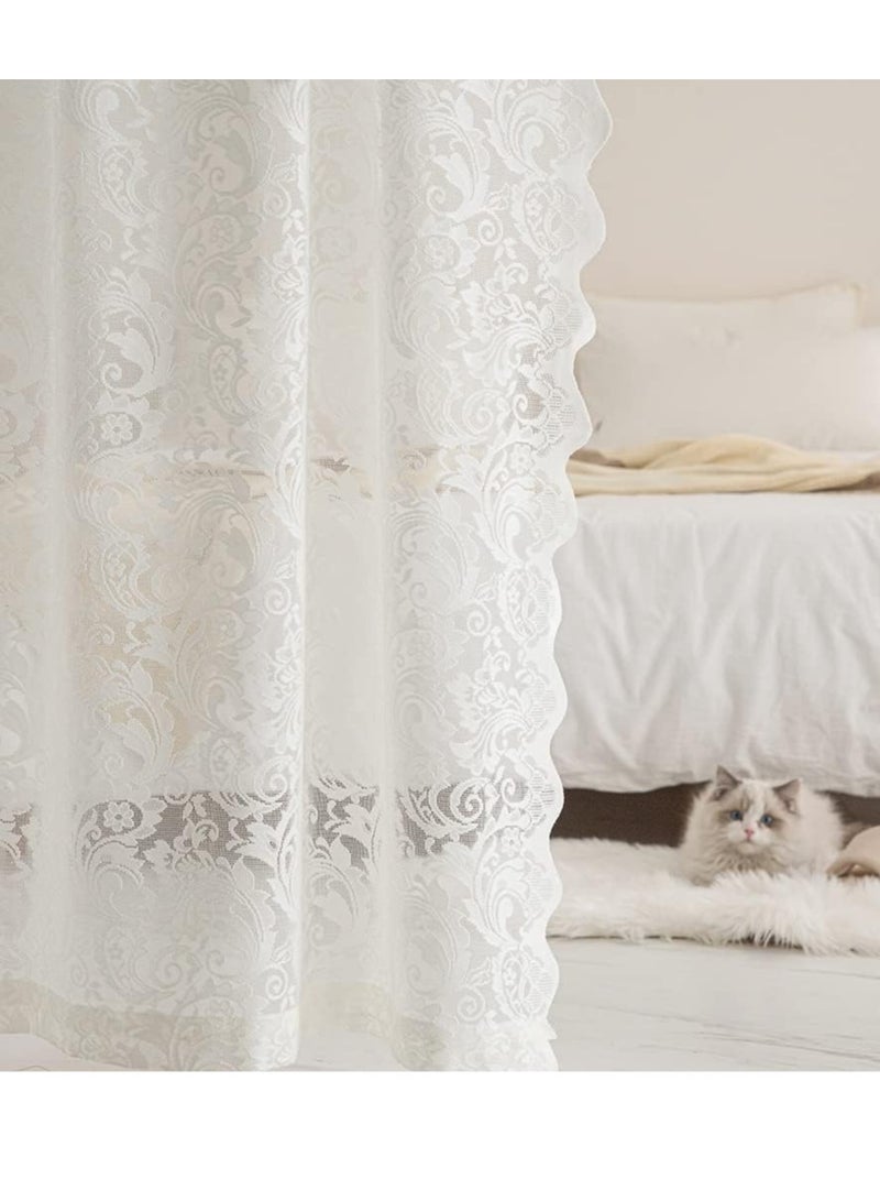 general 2 pieces cream lace tulle curtains, translucent tulle rod bag tulle curtains, extra long lace curtain sheets  - Image 3