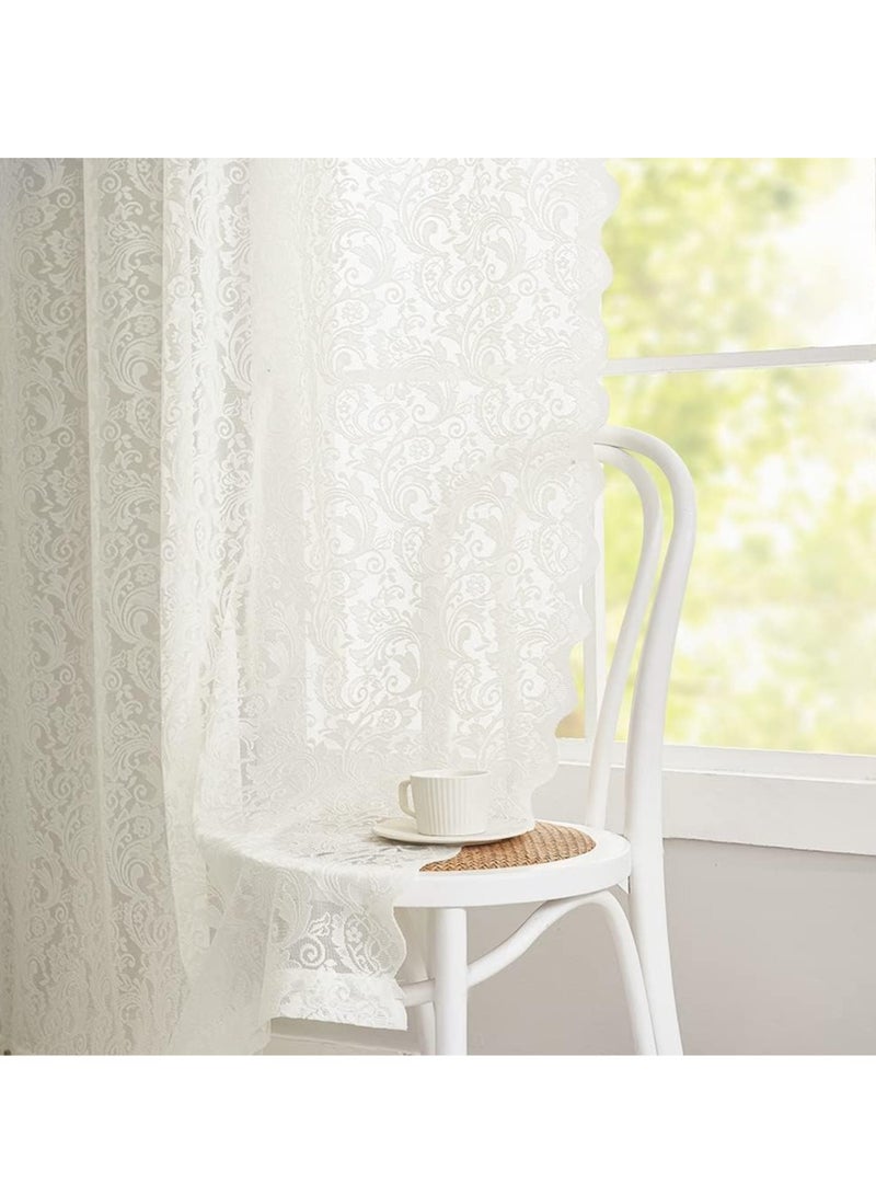 general 2 pieces cream lace tulle curtains, translucent tulle rod bag tulle curtains, extra long lace curtain sheets  - Image 4