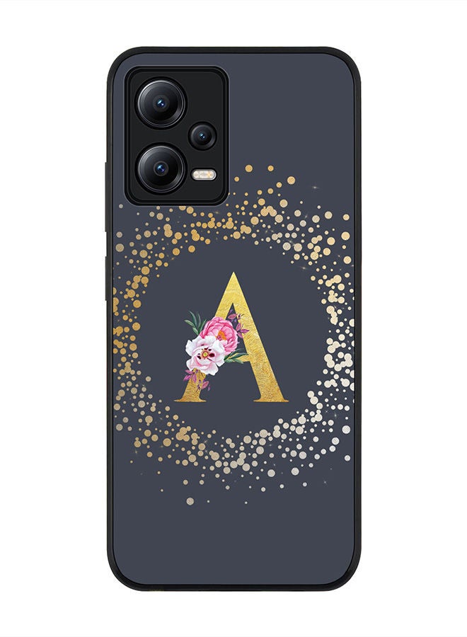 Stylizedd Rugged Black edge case for Poco X5 / Redmi Note 12 5G Slim fit Soft Case Flexible Rubber Edges Anti Drop TPU Gel Thin Cover - Custom Monogram Initial Letter Floral Pattern Alphabet - A - Grey - Image 1