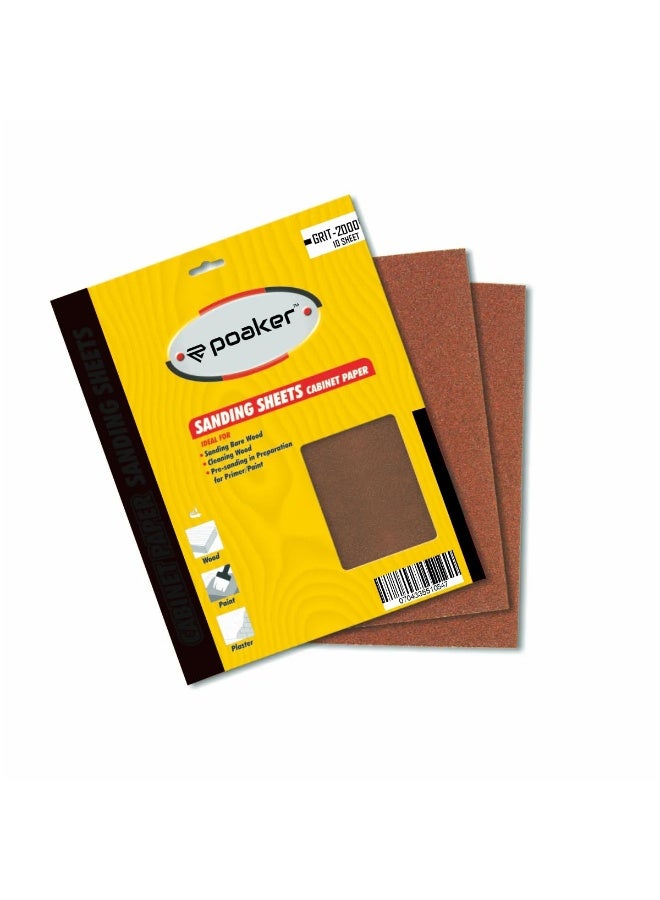 Poaker 10Pcs Waterproof Sheet Abrasive Paper For Automotive Body Working On Paint Varnish Furniture And Other Soft Metals Solid Surface Materials Sanding Grit-2000  - Image 1