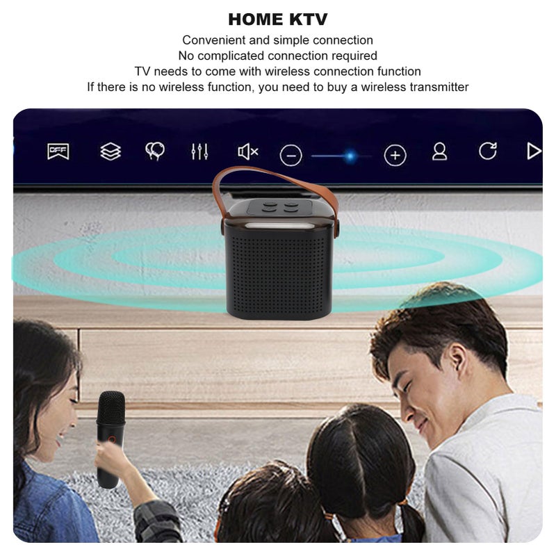 آلة كاريوكي محمولة مع ميكروفون لاسلكي وسماعة بلوتوث وأضواء RGB باللون الأسود - Image 5