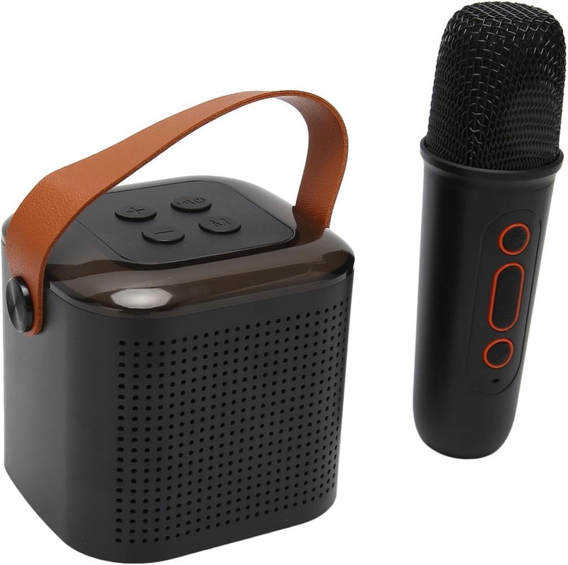 آلة كاريوكي محمولة مع ميكروفون لاسلكي وسماعة بلوتوث وأضواء RGB باللون الأسود - Image 1