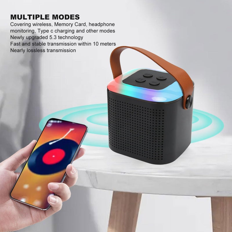 آلة كاريوكي محمولة مع ميكروفون لاسلكي وسماعة بلوتوث وأضواء RGB باللون الأسود - Image 3