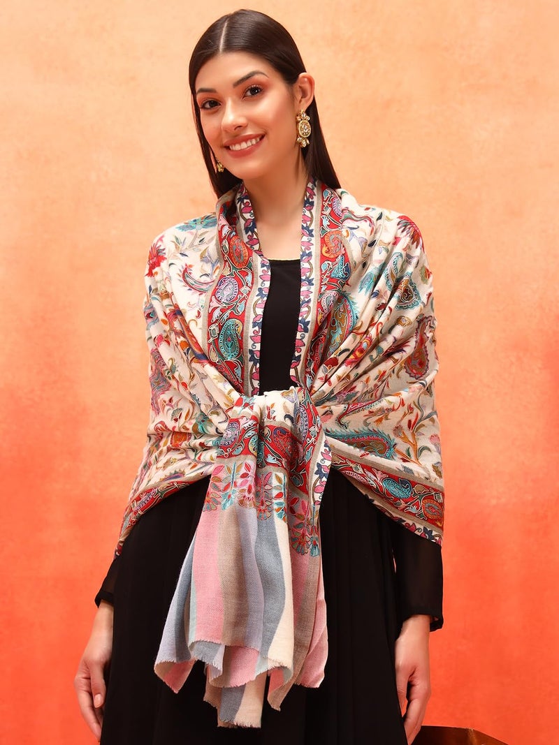 Pashmoda Women Floral Whispers 100% Pure Wool Fabric Kalamkari Embroidered Stole (Size-28x80in, 71x203cm) KAST03 - Image 4