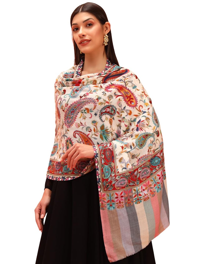 Pashmoda Women Floral Whispers 100% Pure Wool Fabric Kalamkari Embroidered Stole (Size-28x80in, 71x203cm) KAST03 - Image 1