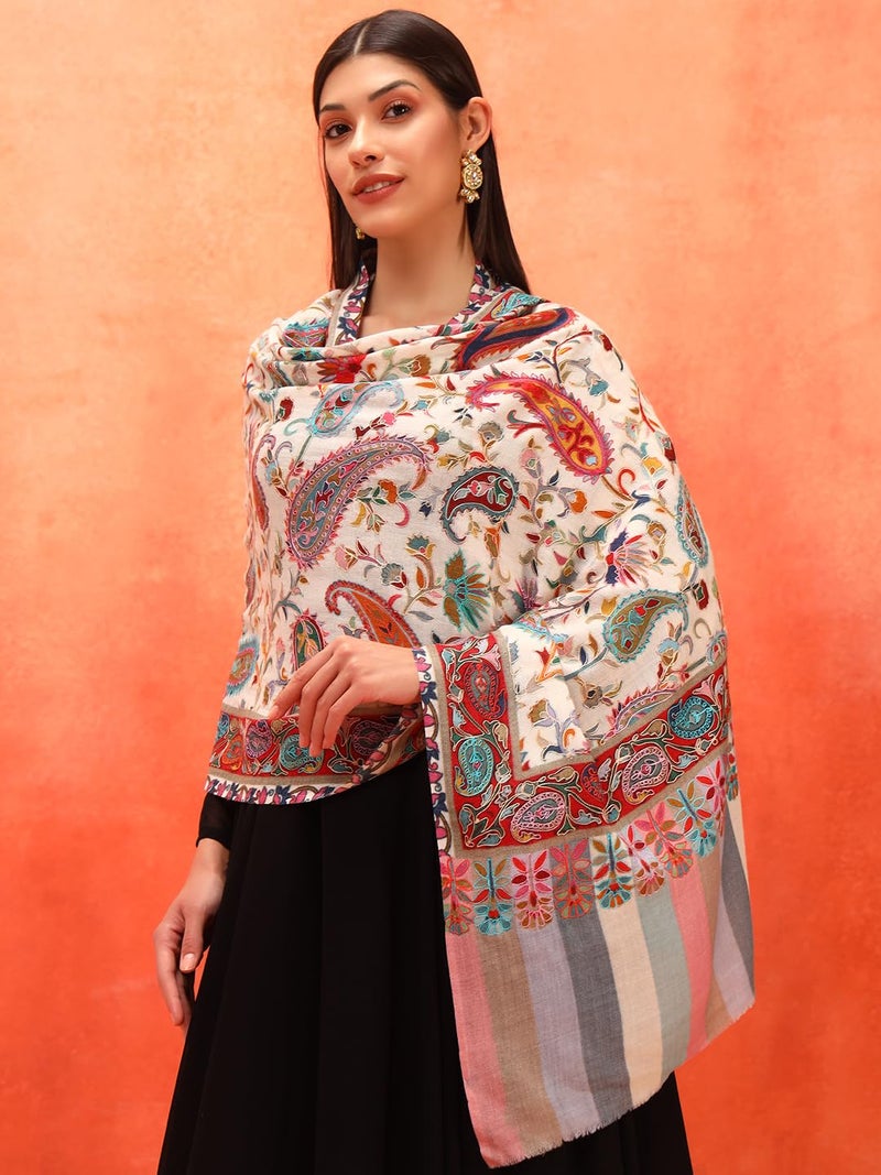 Pashmoda Women Floral Whispers 100% Pure Wool Fabric Kalamkari Embroidered Stole (Size-28x80in, 71x203cm) KAST03 - Image 2