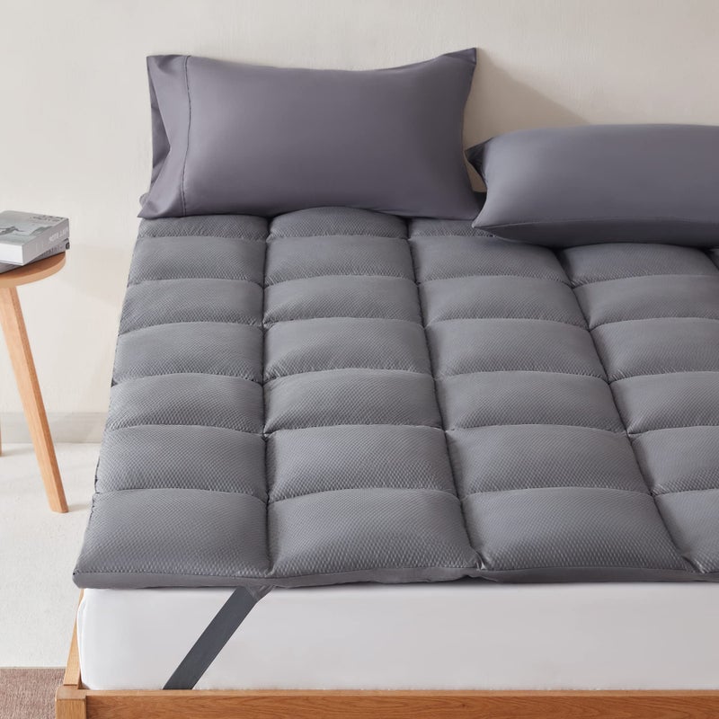 SLEEP ZONE Cooling Mattress Topper Queen Size Quilted Fitted Mattress Pad Cover Soft Fluffy Down Alternative Pillow Top Bed Topper Deep Pocket 821 Inch Grey Queen