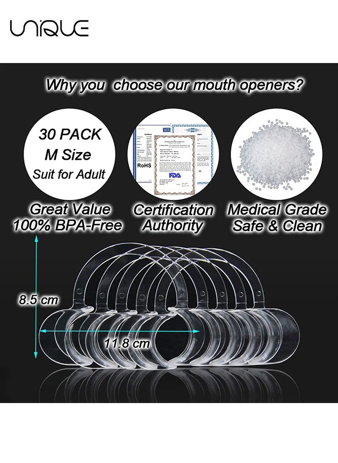 Unique - 30-Pack Dental Cheek Retractor, Professional Autoclavable Mouth Opener Retractors, for Dentist, Teeth Whitening, Party, Mouthguard Challenge Game - Size M, Clear - Image 1