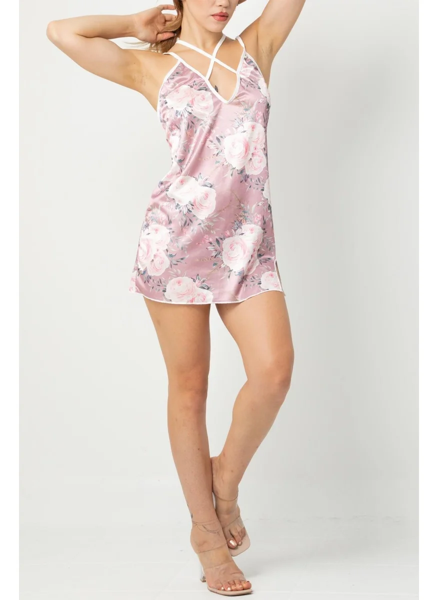 Phevos Patterned Strappy Backless Nightgown