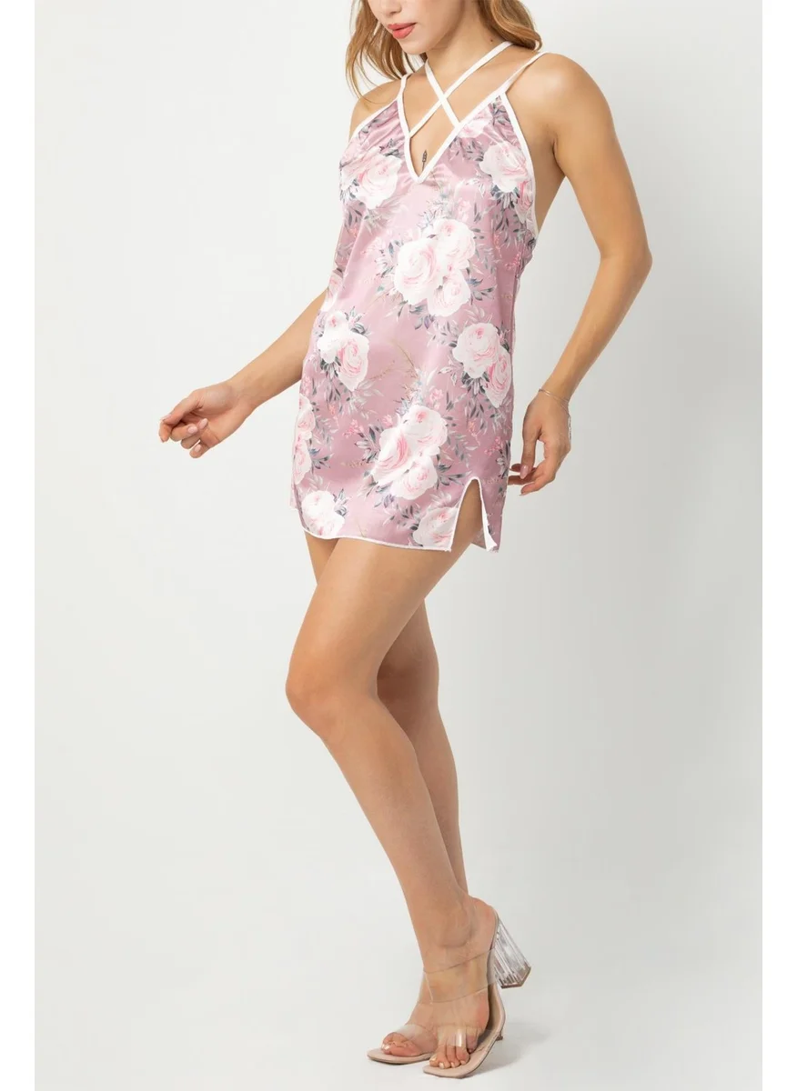 Phevos Patterned Strappy Backless Nightgown