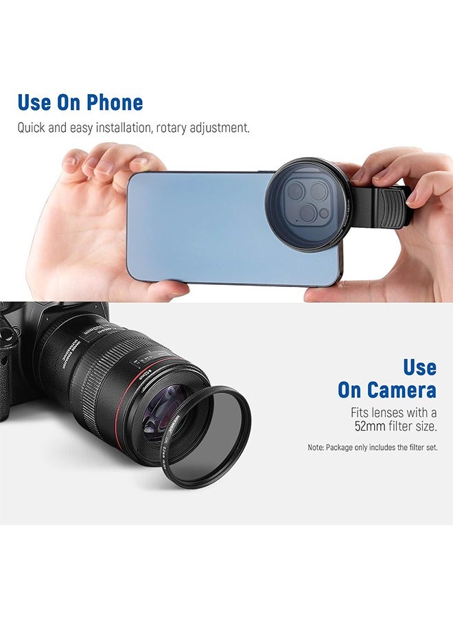 NEEWER 52 mm ND+CPL + Effect Filter Set with Mobile Phone Lens Clamp, ND32/Polarising/6 Point Star/4 Graduated Colour Filters, Compatible with iPhone 16 15 14 Pro Max Plus 13 12 11 Canon Nikon - Image 5