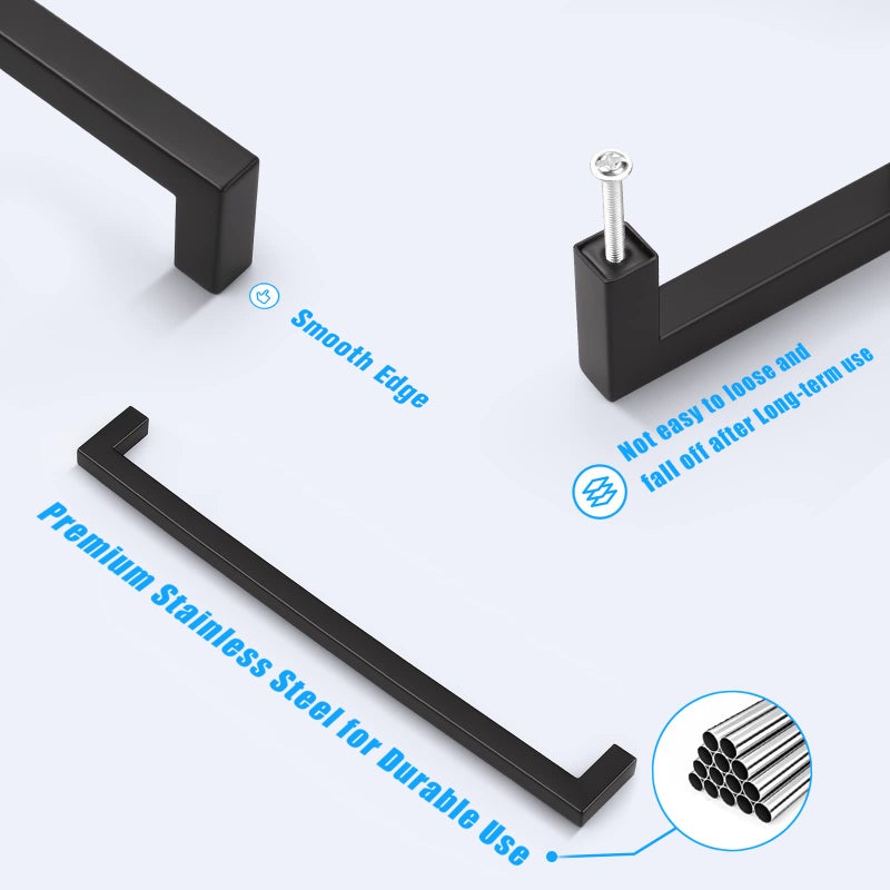 Knobwell 30 Pack Black Cabinet Handles 10"" Square Kitchen Cupboard Handles Furniture Drawer Pulls Hole Spacing 10 Inch Overall Length 10-1/2 Inch - Image 5