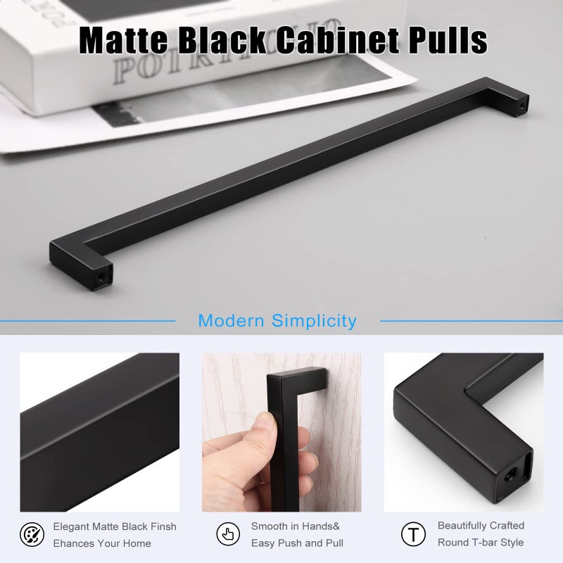 Knobwell 30 Pack Black Cabinet Handles 10"" Square Kitchen Cupboard Handles Furniture Drawer Pulls Hole Spacing 10 Inch Overall Length 10-1/2 Inch - Image 4