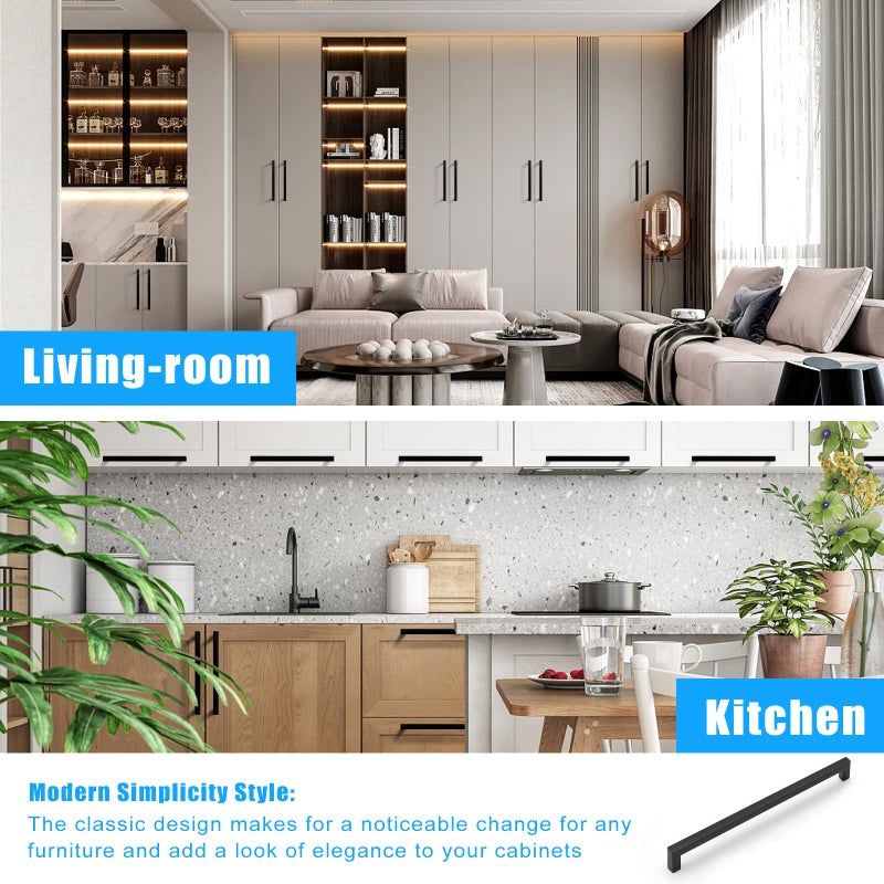 Knobwell 30 Pack Black Cabinet Handles 10"" Square Kitchen Cupboard Handles Furniture Drawer Pulls Hole Spacing 10 Inch Overall Length 10-1/2 Inch - Image 2