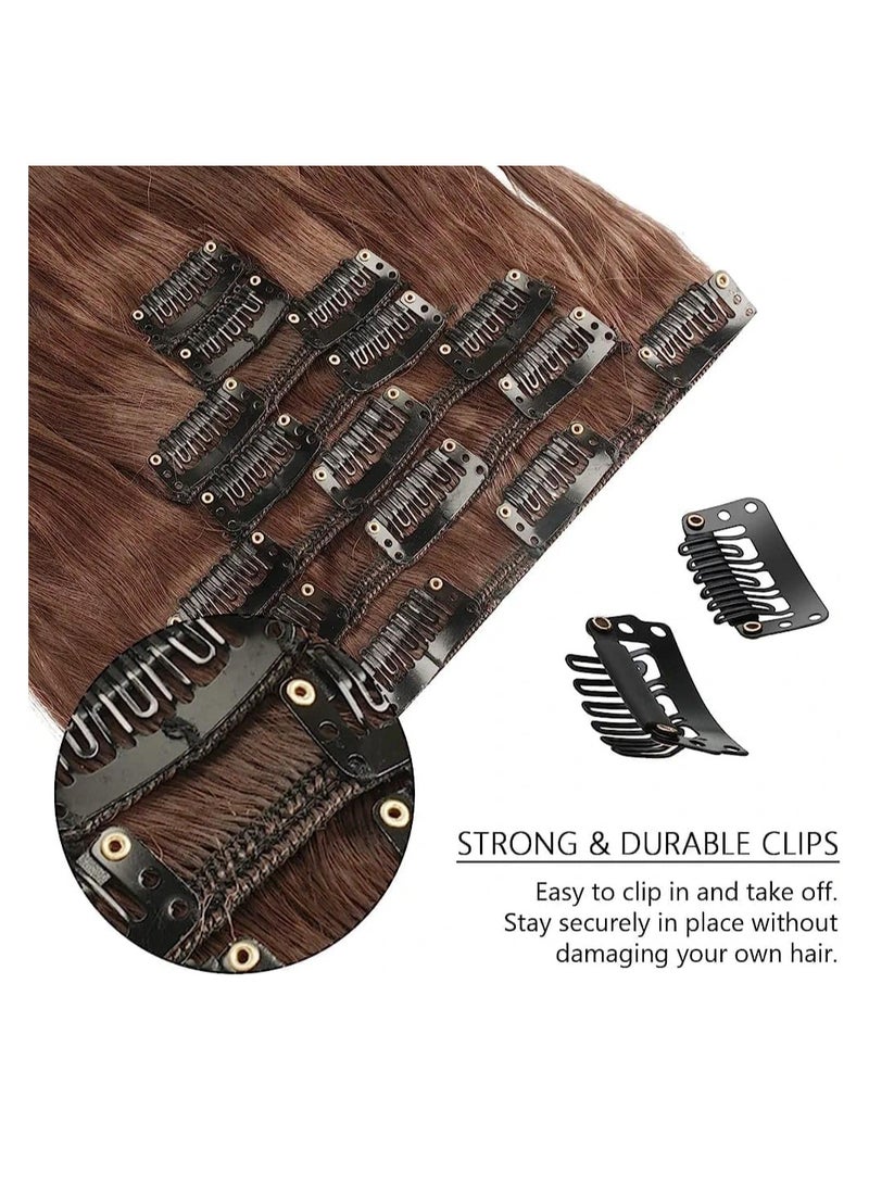 إستيل وصلات شعر بمشبك للنساء، قطع شعر من الألياف، وصلات شعر بلاستيكية سميكة مع مشابك غير مرئية للسيدات، 5 قطع بني متوسط - Image 2