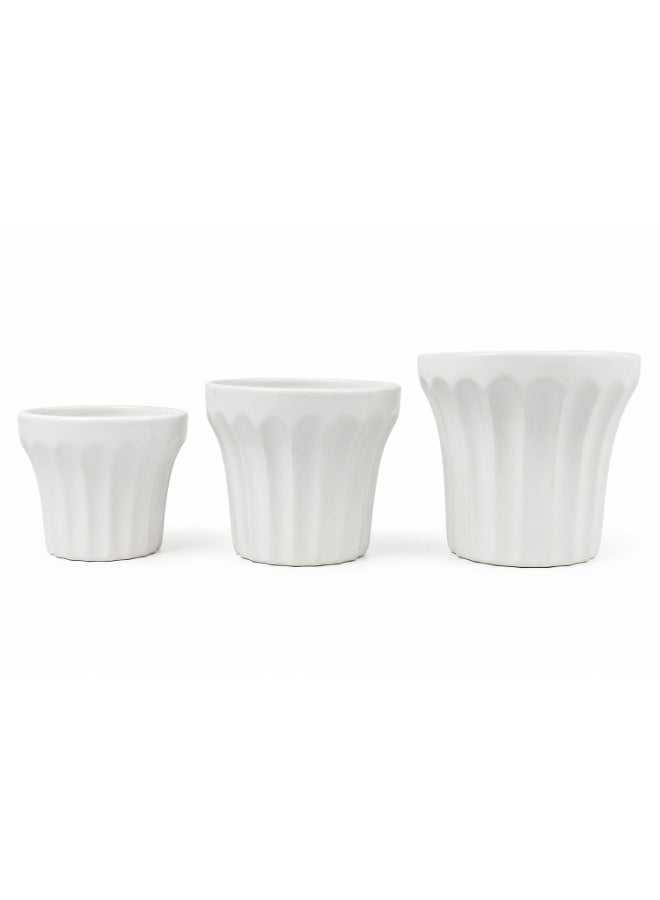 Emarald 3-Piece Ceramic Plant Pot Set for Indoor & Outdoor Plants – Decorative Flower Planters with Modern Textured Design, Small, Medium & Large Sizes for Succulents, Herbs, Flowers & Home Dccor White - Image 2