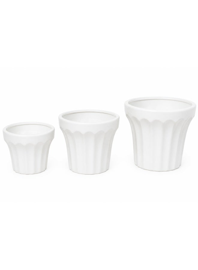 Emarald 3-Piece Ceramic Plant Pot Set for Indoor & Outdoor Plants – Decorative Flower Planters with Modern Textured Design, Small, Medium & Large Sizes for Succulents, Herbs, Flowers & Home Dccor White - Image 1