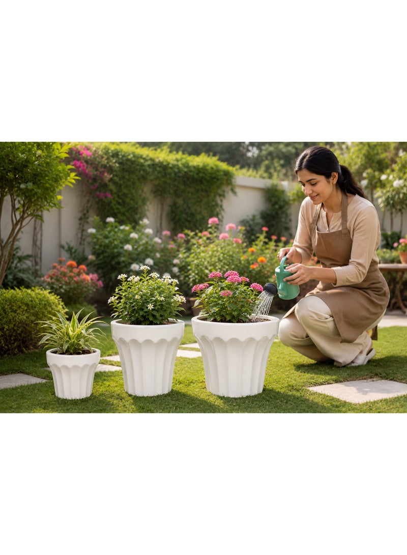 Emarald 3-Piece Ceramic Plant Pot Set for Indoor & Outdoor Plants – Decorative Flower Planters with Modern Textured Design, Small, Medium & Large Sizes for Succulents, Herbs, Flowers & Home Dccor White - Image 4