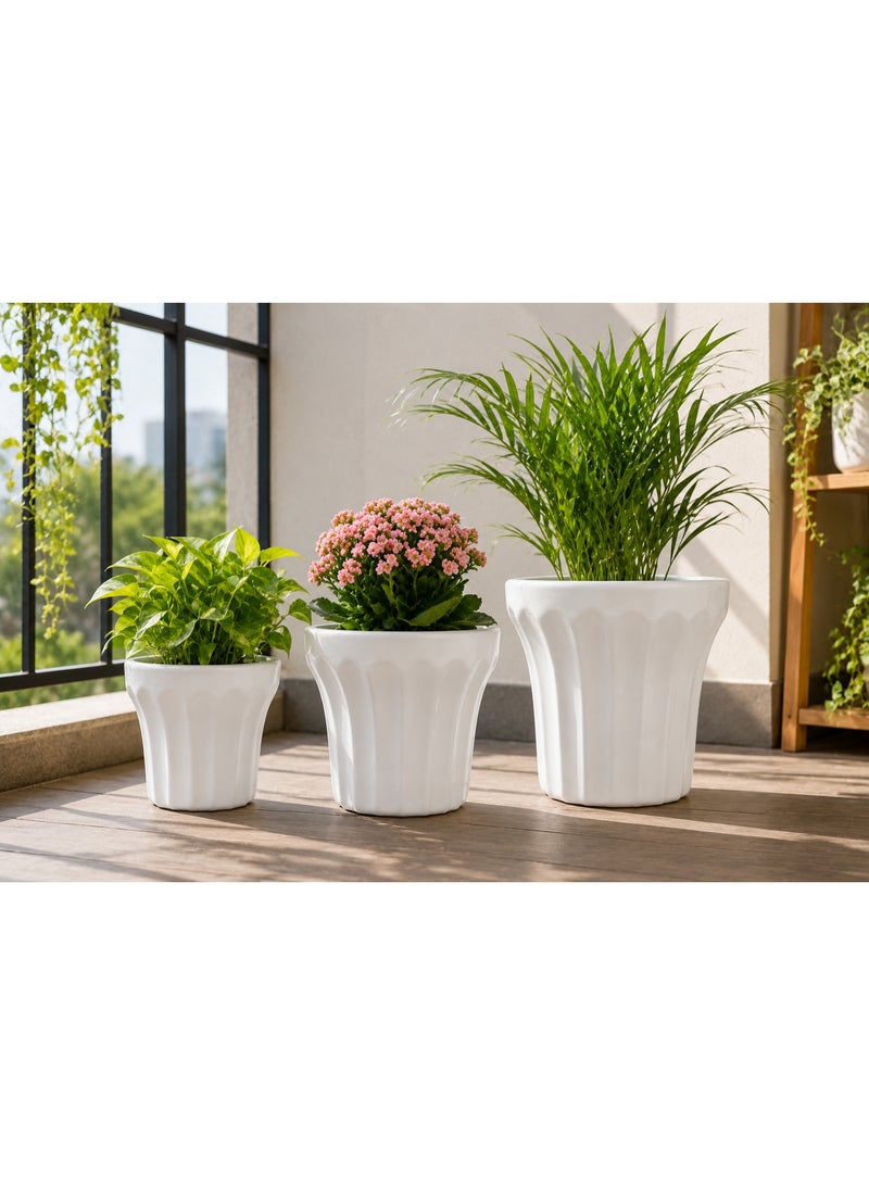 Emarald 3-Piece Ceramic Plant Pot Set for Indoor & Outdoor Plants – Decorative Flower Planters with Modern Textured Design, Small, Medium & Large Sizes for Succulents, Herbs, Flowers & Home Dccor White - Image 3