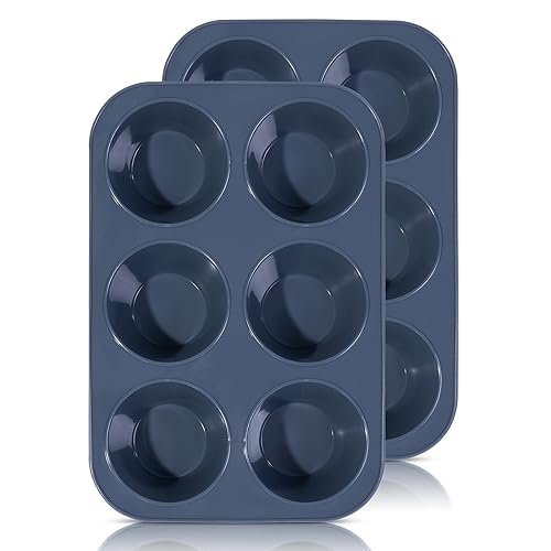 Folksy Super Kitchen 2 Pack Deep and Jumbo Muffin Tray 6 Cup Large Silicone Muffins Pan NonStick Giant Cupcake Tin Silicon Mould Bakeware Baking Case for Yorkshire Pudding Bun Cupcakes 278 x 19 x 5 cm Grey