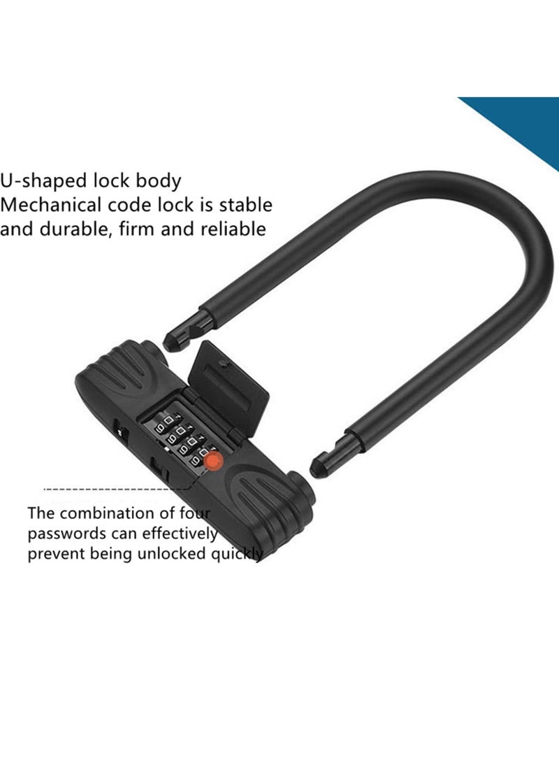 Heavy Duty U Lock, 4 Digit Combination Password Bicycle Lock with U-Lock Shackle, Waterproof, No Key, Bike U Lock for Home, School, Travel - Image 2