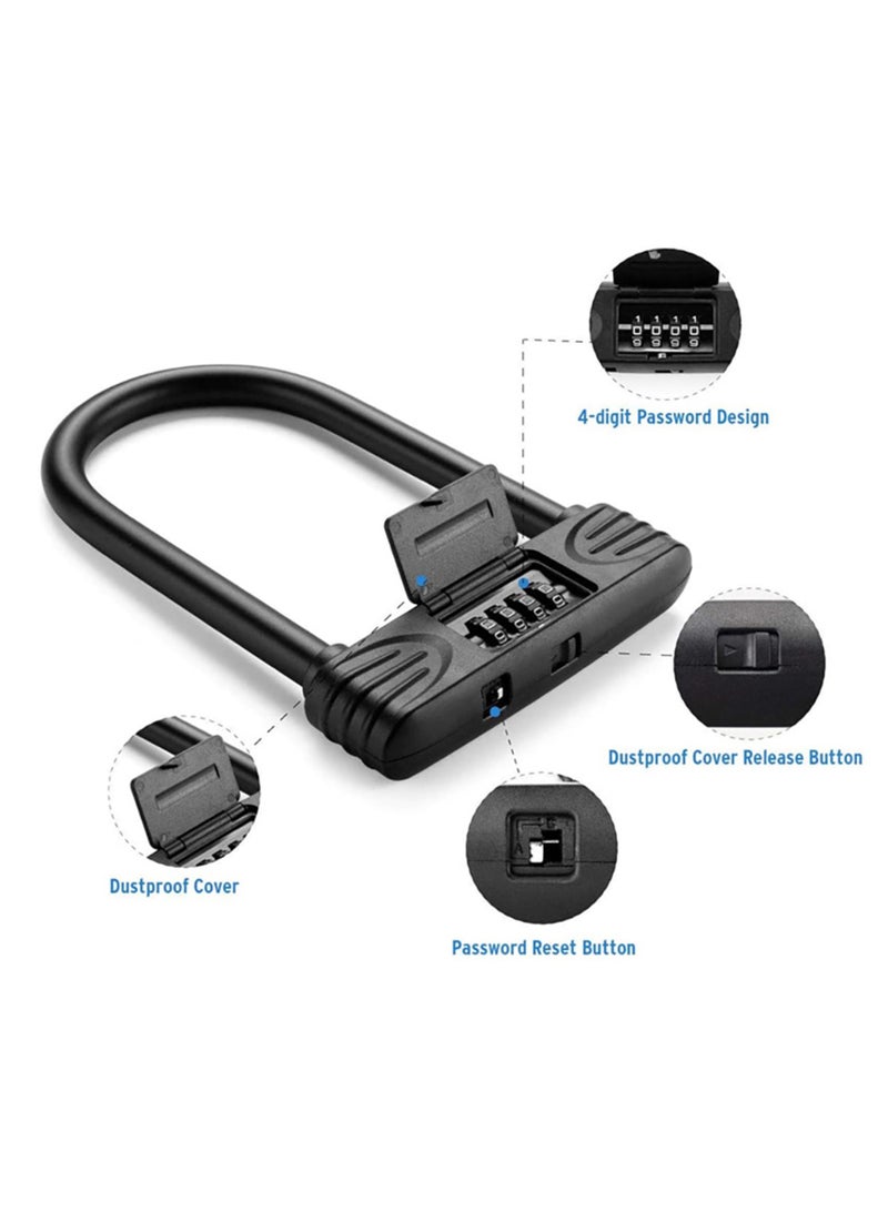 Heavy Duty U Lock, 4 Digit Combination Password Bicycle Lock with U-Lock Shackle, Waterproof, No Key, Bike U Lock for Home, School, Travel - Image 3