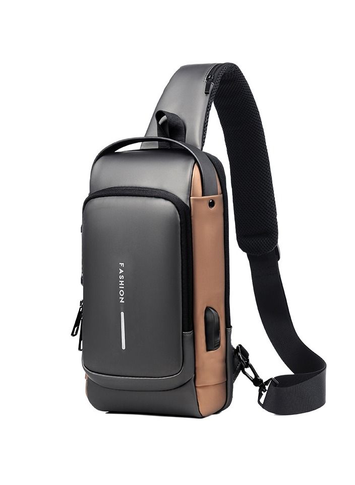 Multifunctional Patent Leather Chest Bag Men Waterproof Crossbody Bag Anti Theft Travel Bag Male USB Charging Chest Bag Pack - Image 2