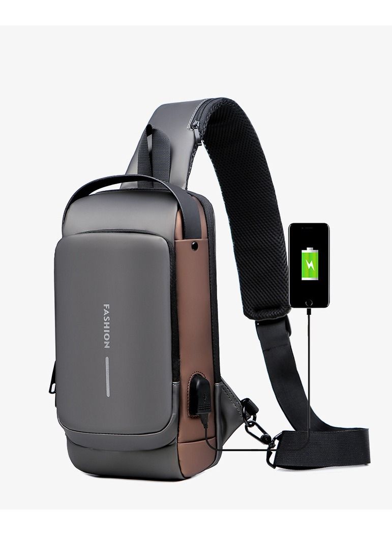 Multifunctional Patent Leather Chest Bag Men Waterproof Crossbody Bag Anti Theft Travel Bag Male USB Charging Chest Bag Pack - Image 1