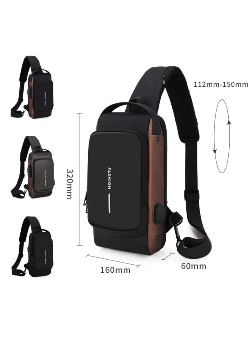 Multifunctional Patent Leather Chest Bag Men Waterproof Crossbody Bag Anti Theft Travel Bag Male USB Charging Chest Bag Pack - Image 3