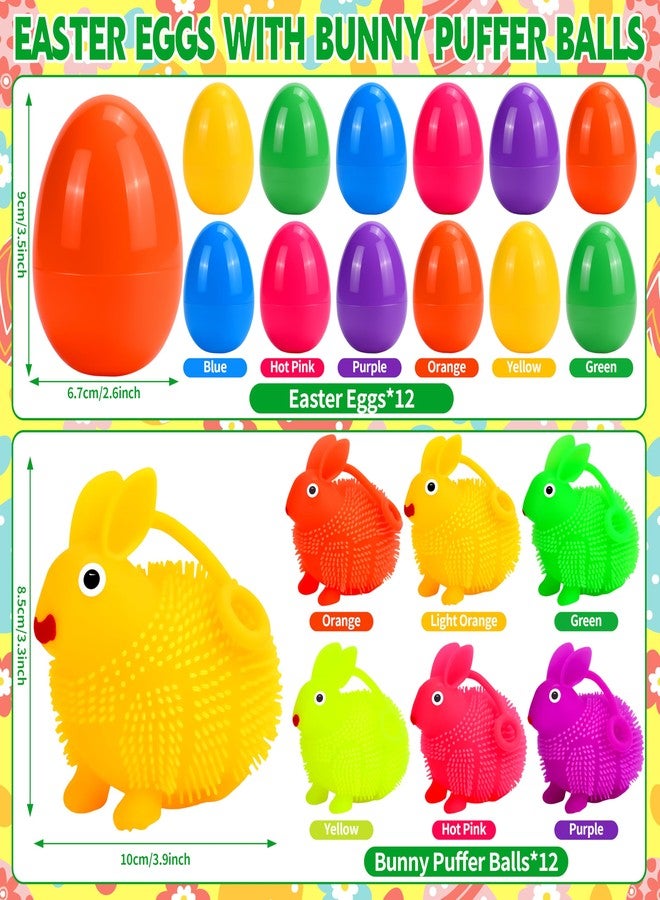 Seifar 12 Pack Easter Eggs Prefilled Egg Set, Plastic Eggs Filled with Flashing Bunny Puffer Balls, Easter Hunt Basket Stuffers with Stress Relief Fidget Toys Squeeze Ball for Egg Hunt Party Favor - Image 2