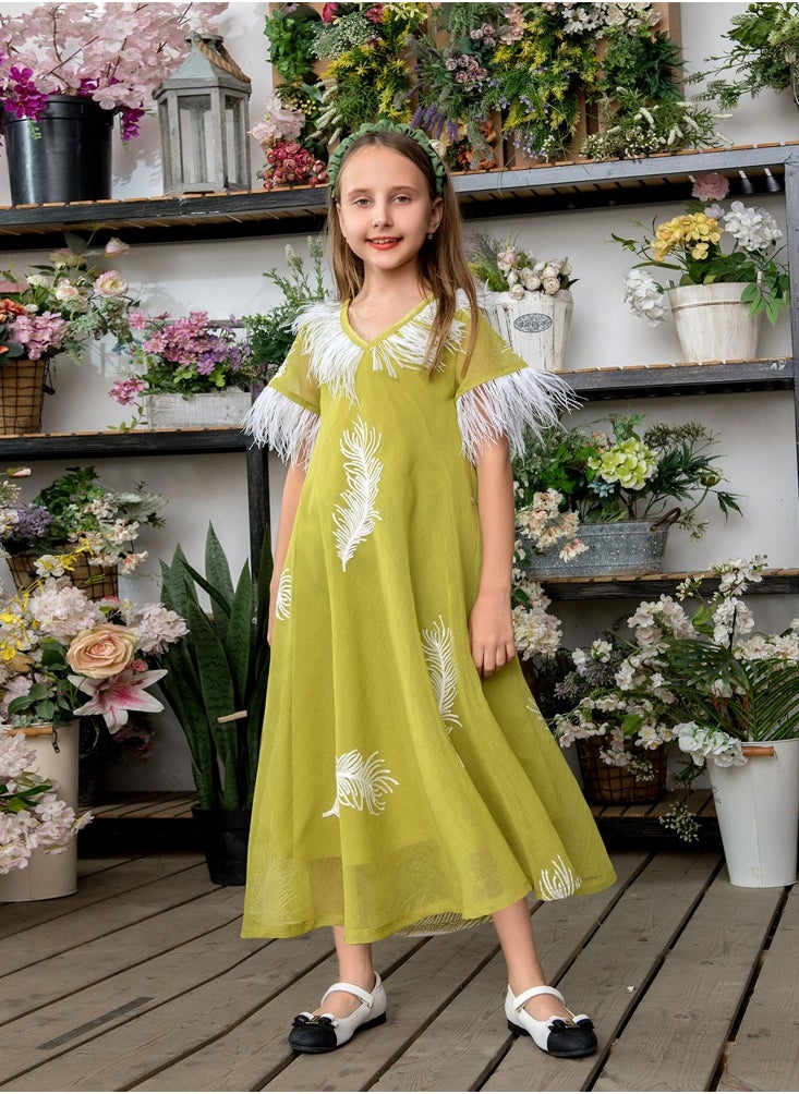 Al Aoyama Feather patchwork dress, princess style mother-daughter outfit  - Image 1
