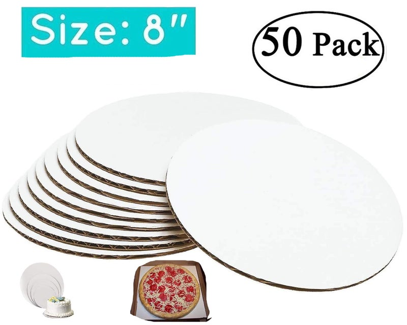 Pizety 8" Cake Circles – Pack of 50 Round White Cake Boards 8 Inch Corrugated Cardboard Cake Rounds Sturdy, Food Safe, Disposable Cake Decorating Base Trays - Image 3