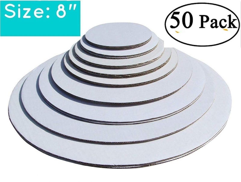 Pizety 8" Cake Circles – Pack of 50 Round White Cake Boards 8 Inch Corrugated Cardboard Cake Rounds Sturdy, Food Safe, Disposable Cake Decorating Base Trays - Image 4