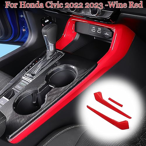 MUXEE 11th Gen Civic 3PCS Gear Shift Panel Cover Side Trim for Honda Civic 2022 2023 2024 2025 2026 ABS Wine red Center Console Frame Side Trim Sport Interior Accessories - Image 3