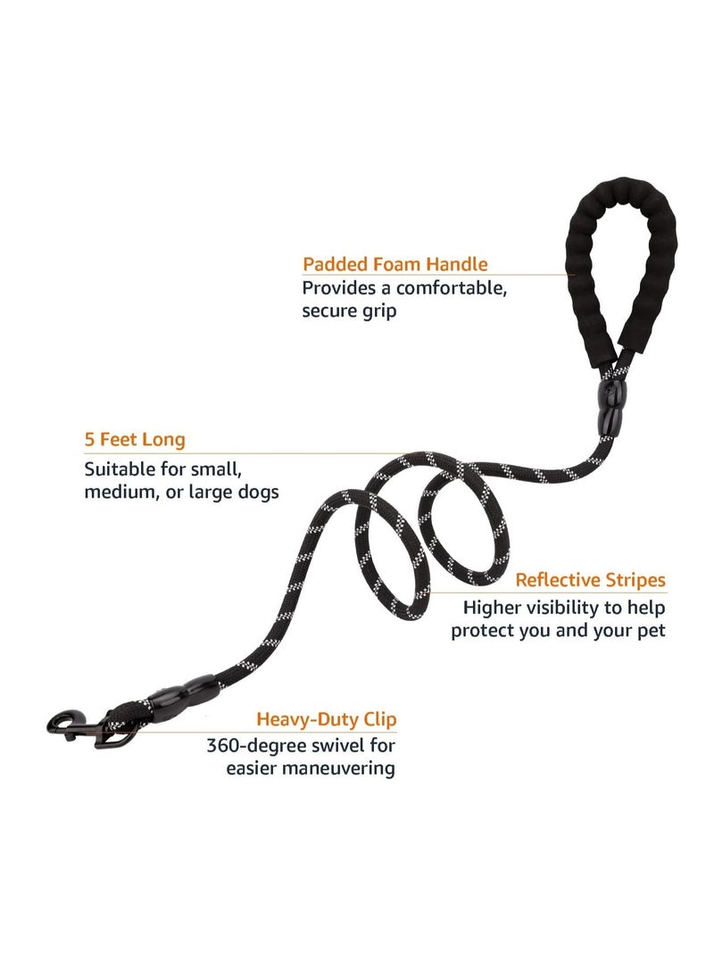 TYCOM - Dog Strong Walking Leash with Comfortable Padded Handle and Highly Reflective Threads Dog Leashes for Medium and Large Dogs (Black) - Image 1