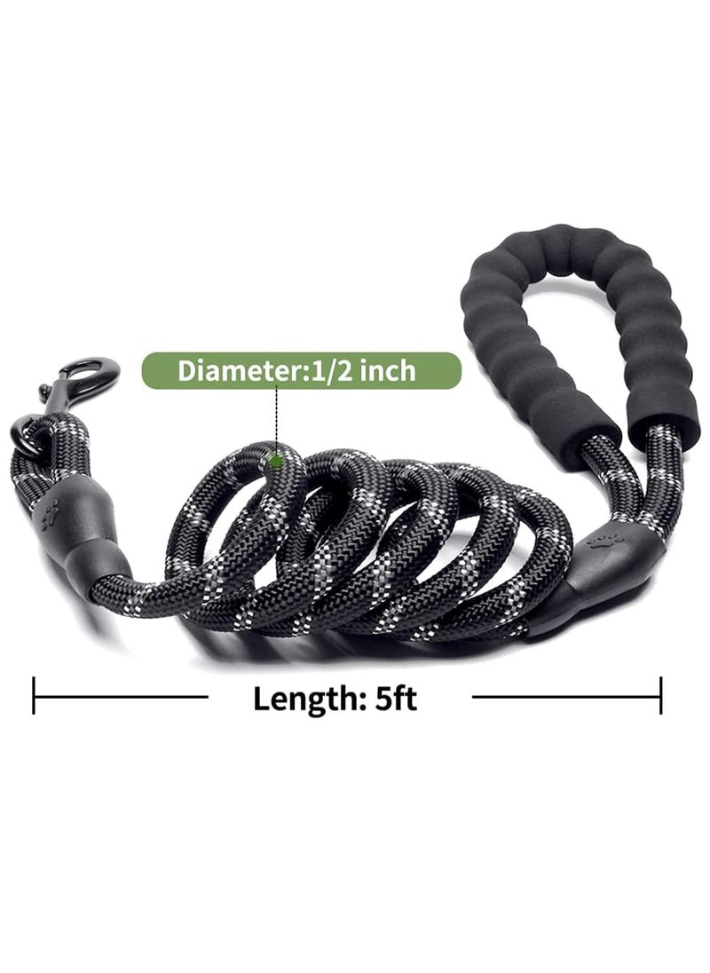 TYCOM - Dog Strong Walking Leash with Comfortable Padded Handle and Highly Reflective Threads Dog Leashes for Medium and Large Dogs (Black) - Image 1