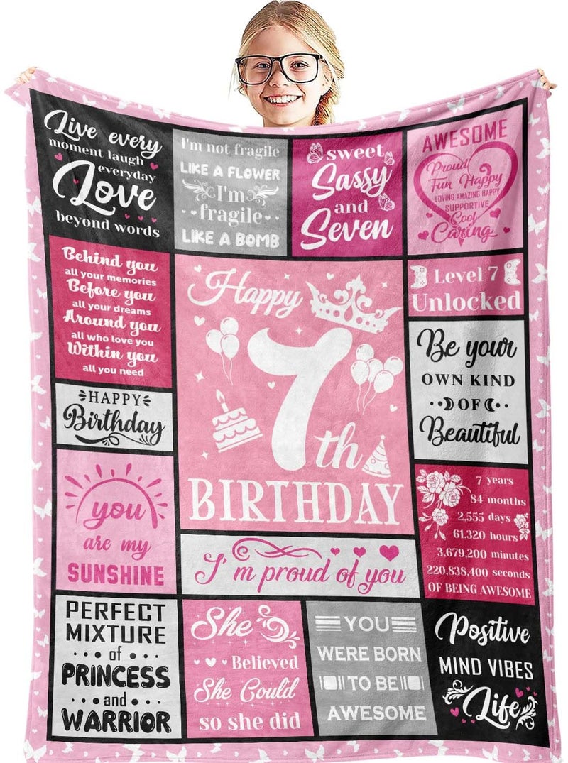 Hocgiwd Gifts for 7 Year Old Girls, 7 Year Old Girl Birthday Gifts, 7th Birthday Gift for Girls, 7th Birthday Decorations for Girl Blanket 60x50in - Image 1