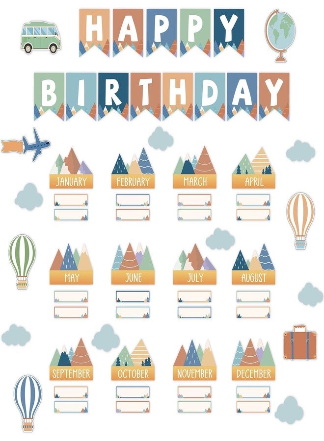 CHUNNIN 64 Pieces Moving Mountains Happy Birthday Bulletin Board Set Birthday Bulletin Board Classroom Decorations Paper Cutouts Chart for Classroom Chart Calendar Wall Decor - Image 1