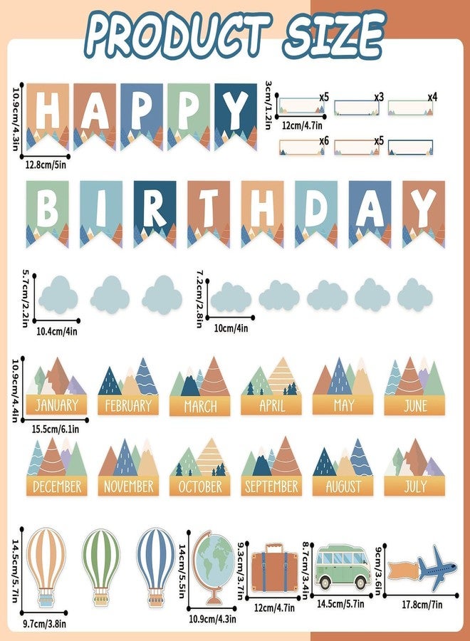 CHUNNIN 64 Pieces Moving Mountains Happy Birthday Bulletin Board Set Birthday Bulletin Board Classroom Decorations Paper Cutouts Chart for Classroom Chart Calendar Wall Decor - Image 3