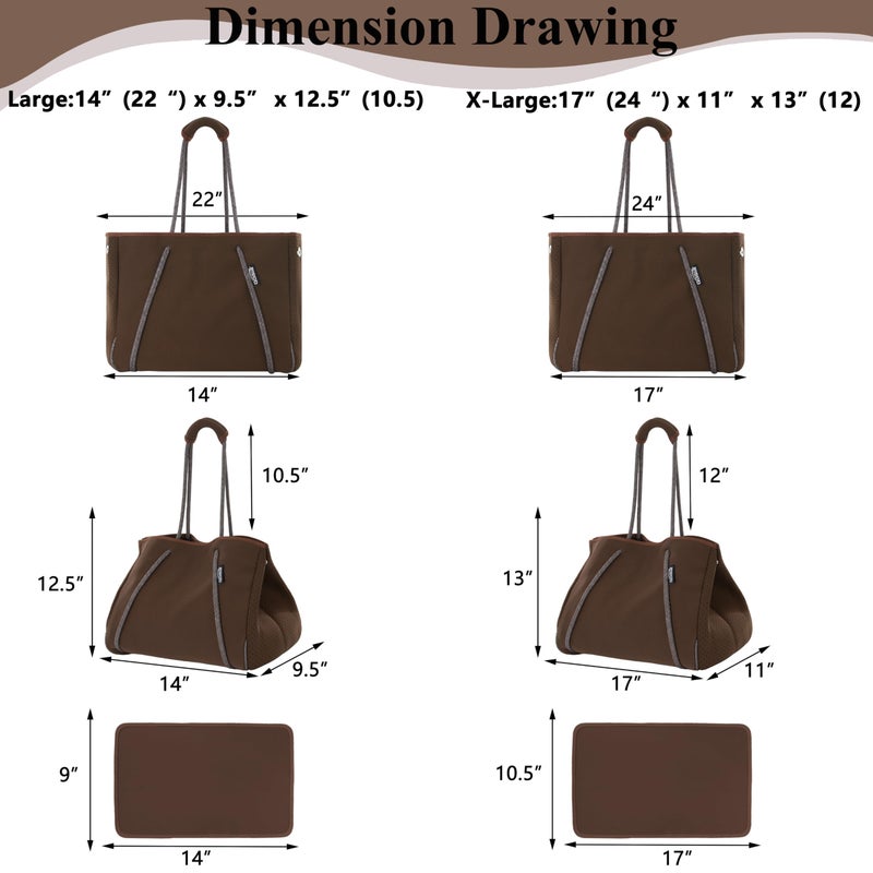 QOGiR Neoprene Multipurpose Beach Bag Tote with Inner Zipper Pocket (Brown, Large) - Image 4