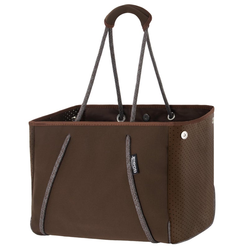 QOGiR Neoprene Multipurpose Beach Bag Tote with Inner Zipper Pocket (Brown, Large) - Image 1