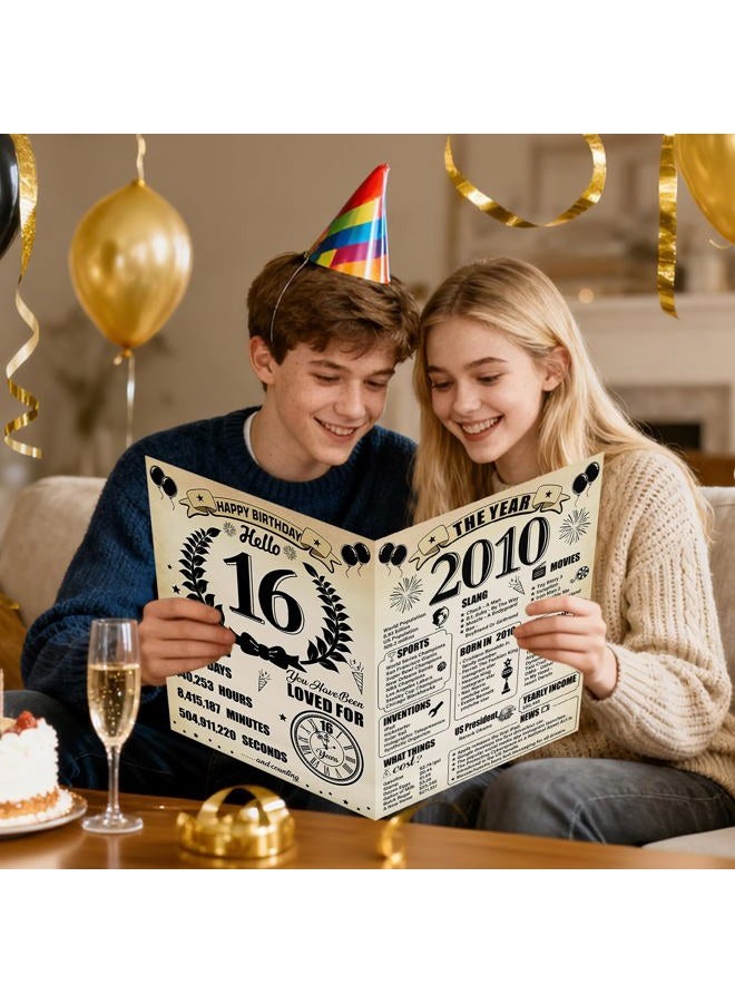 Uiorgui Large 16th Birthday Cards for Boys Girls, Vintage 2010 Happy 16th Birthday Greeting Card with Envelope Jumbo Sixteen Guest Book Hello 16 Decorations Gifts Party Supplies - Image 5