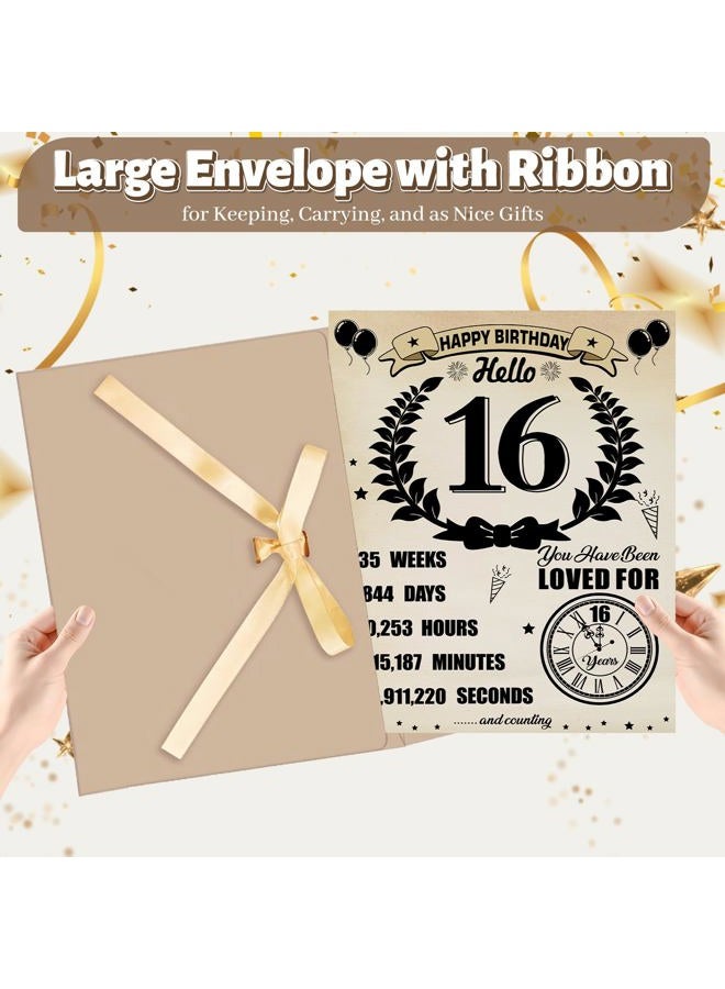 Uiorgui Large 16th Birthday Cards for Boys Girls, Vintage 2010 Happy 16th Birthday Greeting Card with Envelope Jumbo Sixteen Guest Book Hello 16 Decorations Gifts Party Supplies - Image 3