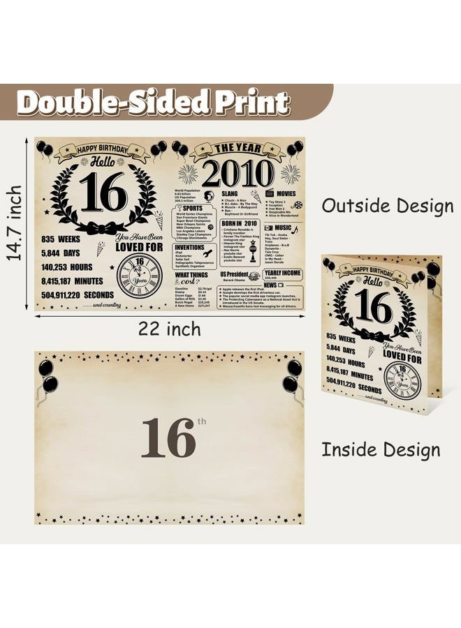 Uiorgui Large 16th Birthday Cards for Boys Girls, Vintage 2010 Happy 16th Birthday Greeting Card with Envelope Jumbo Sixteen Guest Book Hello 16 Decorations Gifts Party Supplies - Image 2