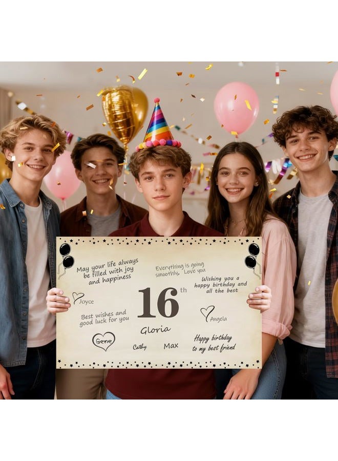 Uiorgui Large 16th Birthday Cards for Boys Girls, Vintage 2010 Happy 16th Birthday Greeting Card with Envelope Jumbo Sixteen Guest Book Hello 16 Decorations Gifts Party Supplies - Image 4