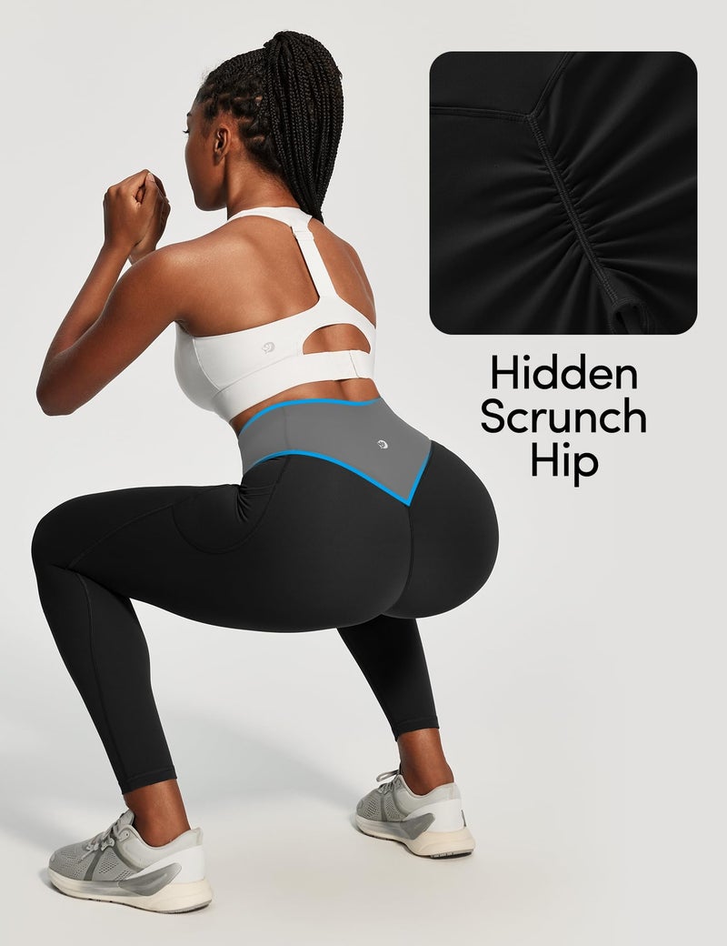 IUGA Scrunch Butt Lifting Leggings for Women Workout Tummy Control No Front Seam Compression Leggings with Pockets Yoga Pants Black - Image 4