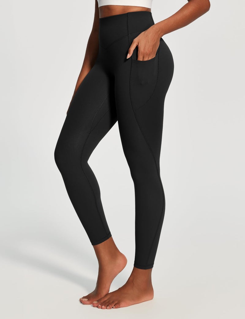 IUGA Scrunch Butt Lifting Leggings for Women Workout Tummy Control No Front Seam Compression Leggings with Pockets Yoga Pants Black - Image 1